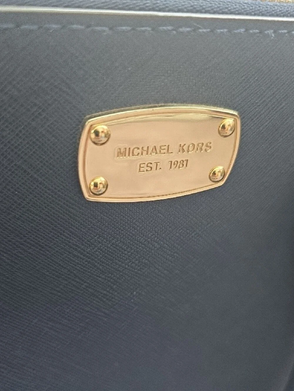Michael Kors Navy Saffiano Satchel with Gold Hardware